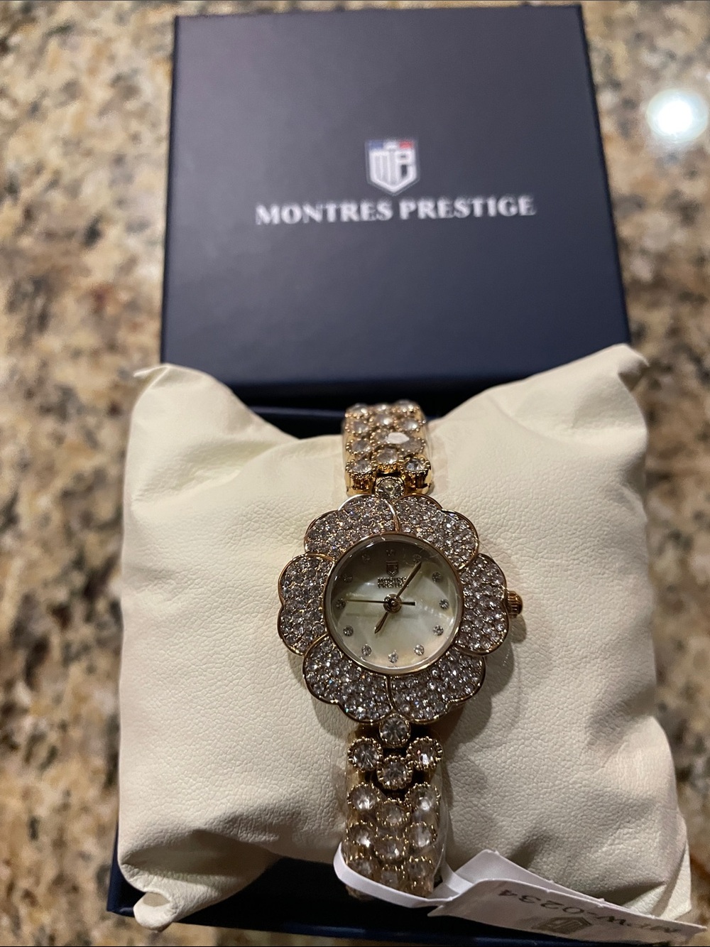 Montres Prestige Women's Gold Floral Crystal Bracelet Watch
